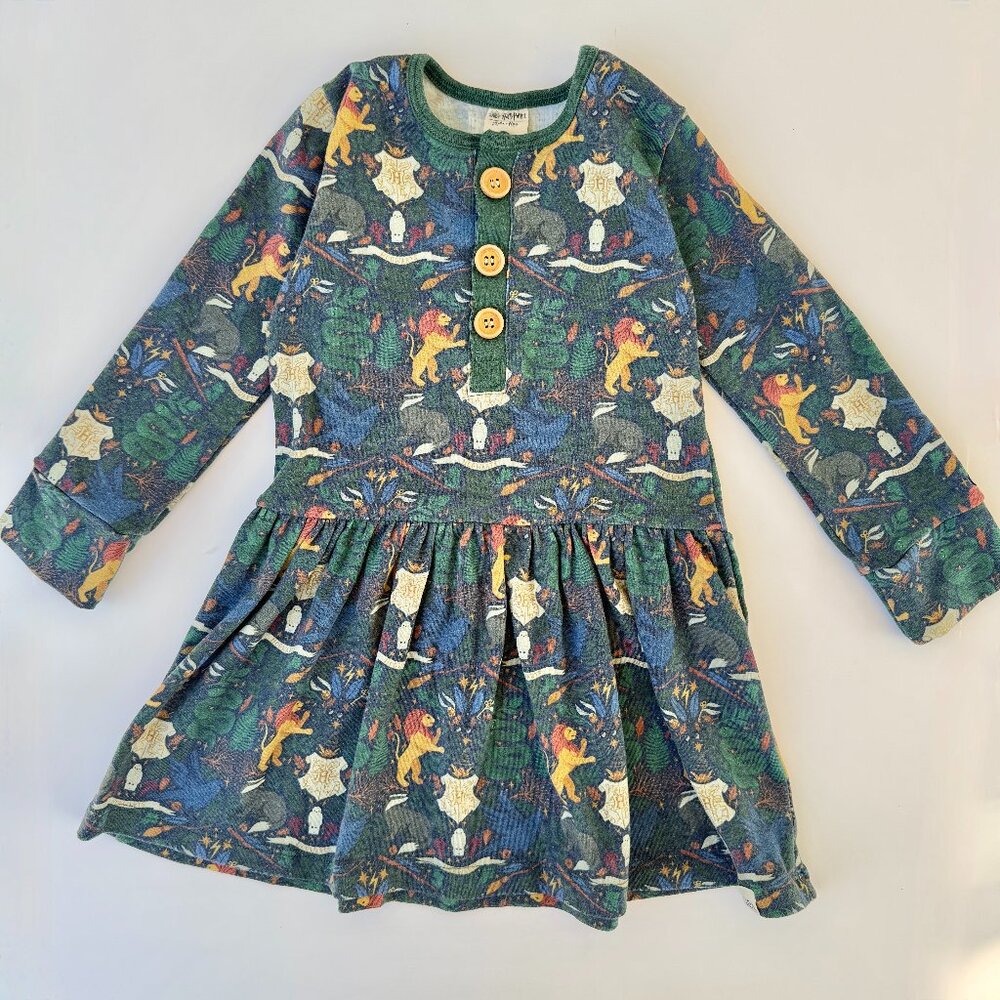 Lulu + Roo Harry Potter Hogwarts Dress | Long Sleeve Henley | 3T | EUC